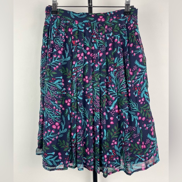 ModCloth Navy Pleated Multicolor Floral Lined Skirt - Picture 2 of 7